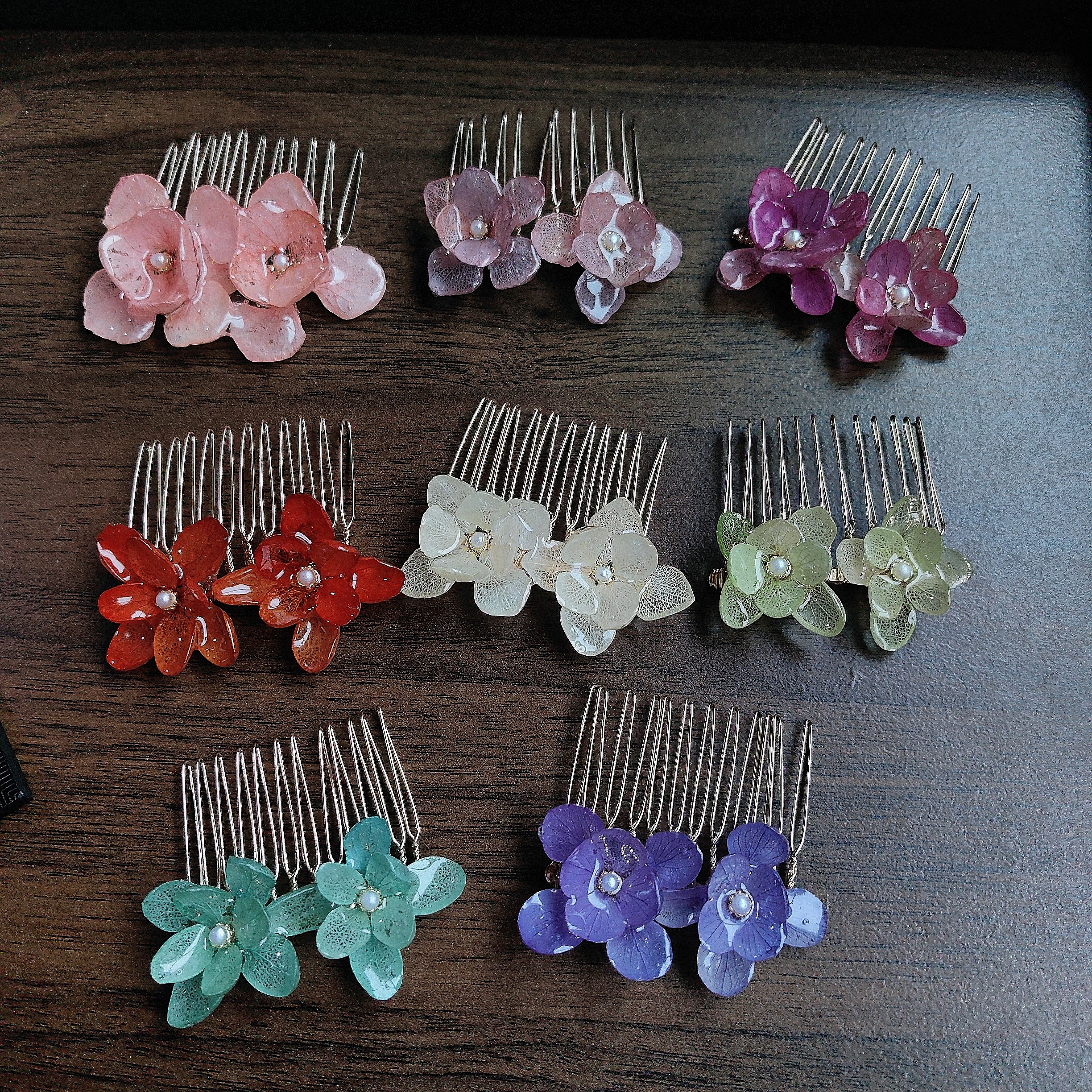 Ручная работа Заколка для волос из смолы с настоящими цветами Гортензии, Древний стиль Ханьфу, Красивый Розовый Заколка, Расческа