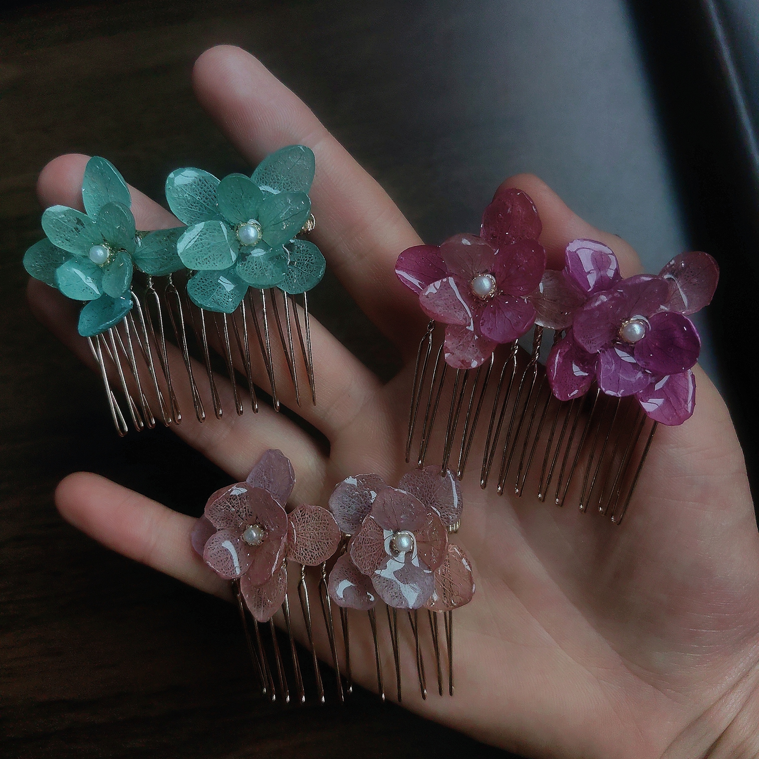 Handmade Resin Real Flower Hydrangea Hairpin, Ancient Style Hanfu Cheongsam Hairpin, Beautiful Pink Hairpin, Hair Comb