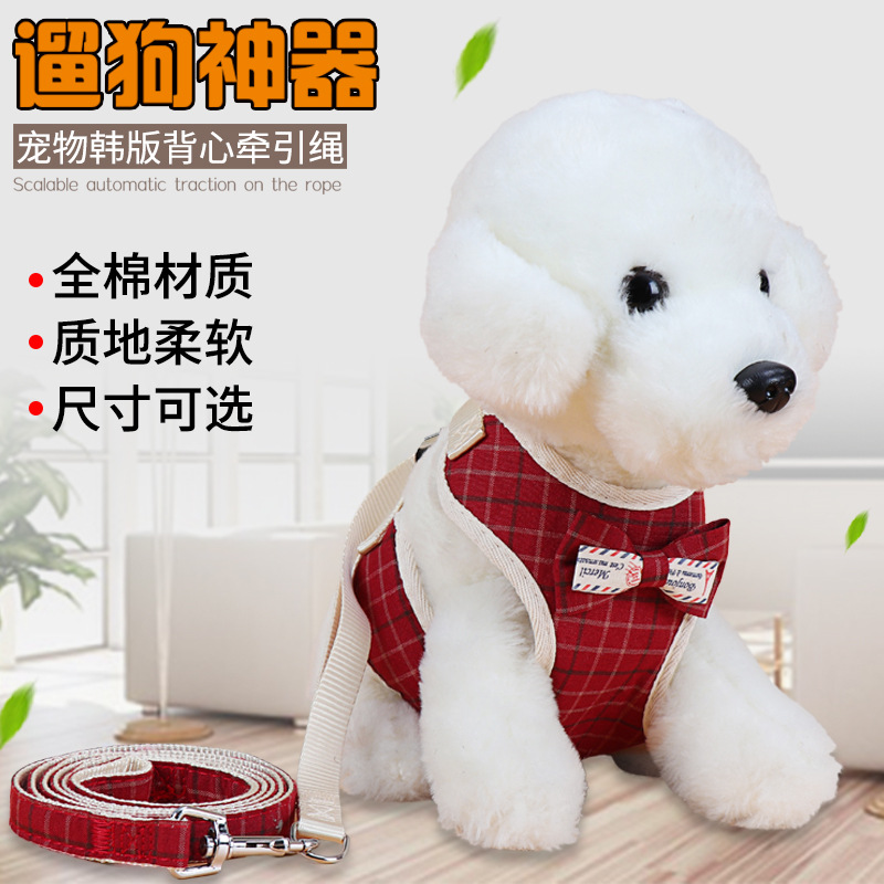 Dog Leash Wholesale Bowknot Plaid Vest-Style Anti-Escape Harness for Cats and Small Dogs Outdoor Pet Harness