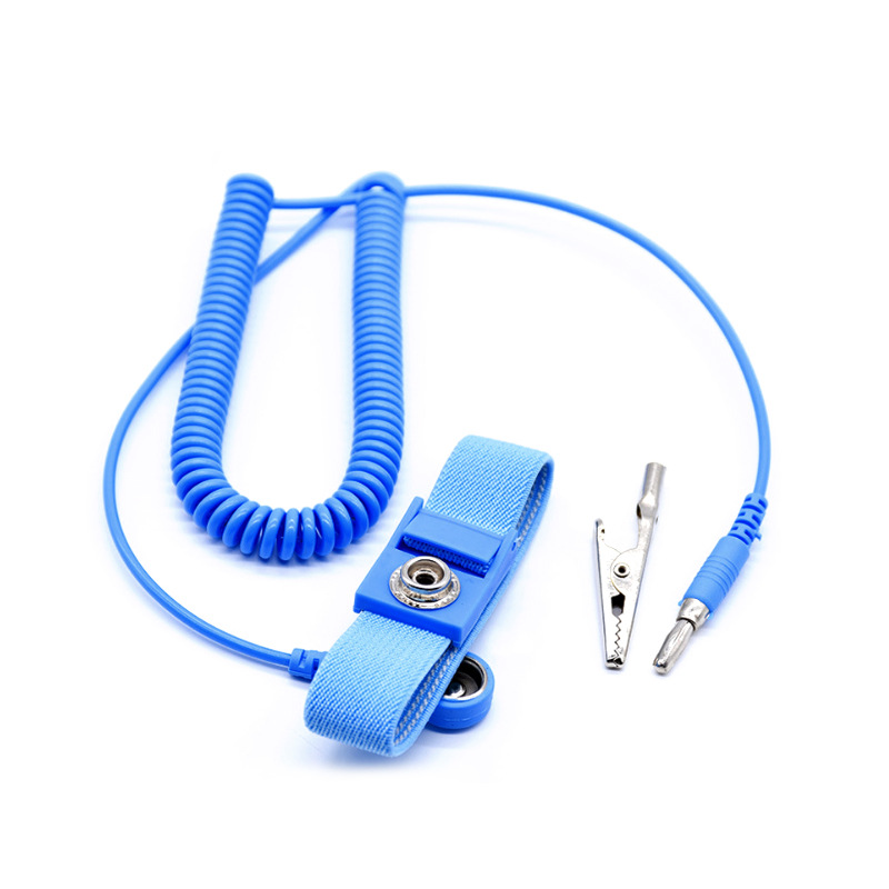 Blue Anti-Static Wireless Bracelet Wholesale Digital Components Insulation Protection Pu Wired Pvc White Yarn Wrist Strap