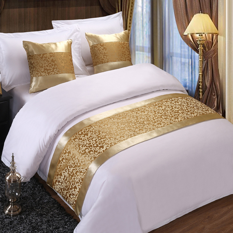 Hotel bed flag bed end towel wholesale hotel simple modern Chinese gold bed cover bed end cushion pillowcase