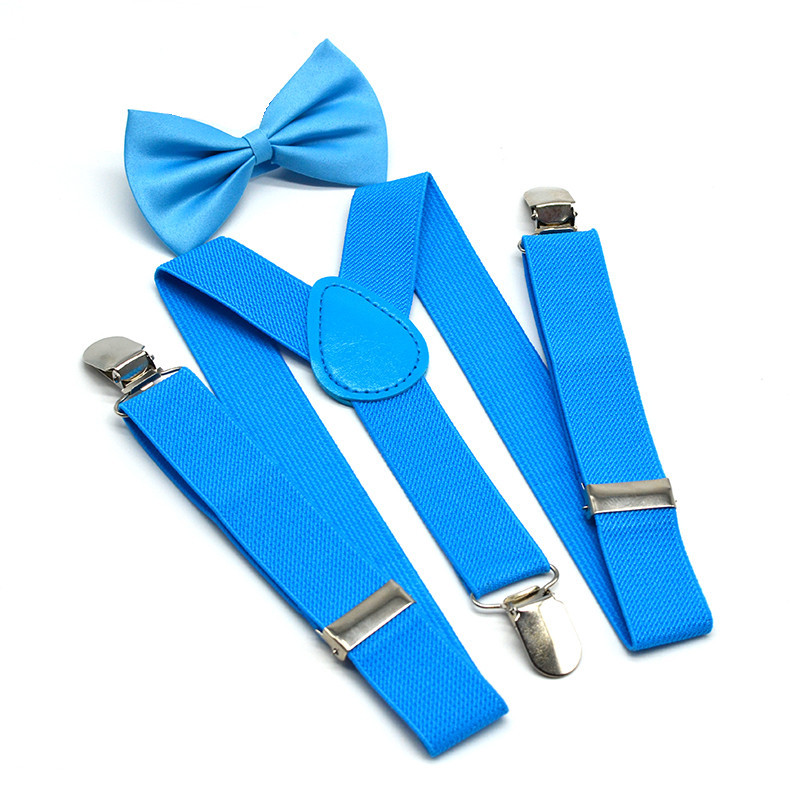 Boys and Girls Universal Solid Color 3 Clip Y-Shaped Strap Bow Tie Set Children's Suspender + Bow Tie Baby Two-Piece Set