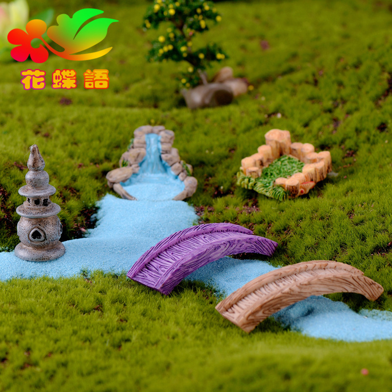 Micro Landscape Retro Antique Resin Scene Ornaments West Lake Lighthouse Water Well Pool Small Bridge Flowing Water Grassland