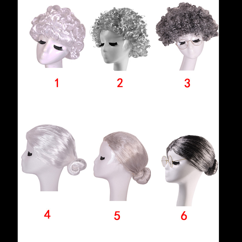 Хэллоуин парик бабушки серая парик кудрявые волосы кос плей белый парик набор волосы дедушки