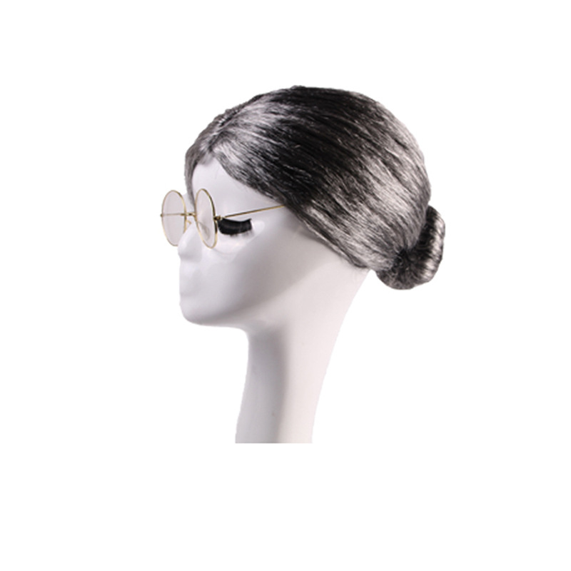 Halloween Granny Hair Wig Grey Wig Curly Hair cos Cosplay White Wig Set Grandpa Hair