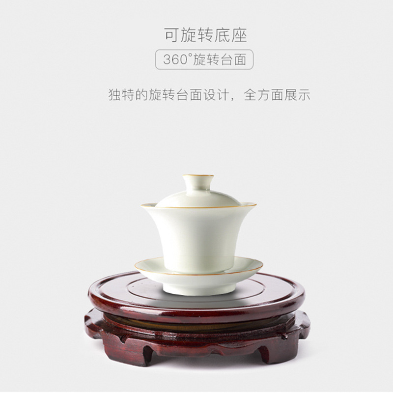 Rotatable Imitation Solid Wood Wooden Round Base Flower Pot Fish Tank Crafts Solid Wood Ornaments Vase Stone Buddha Statue