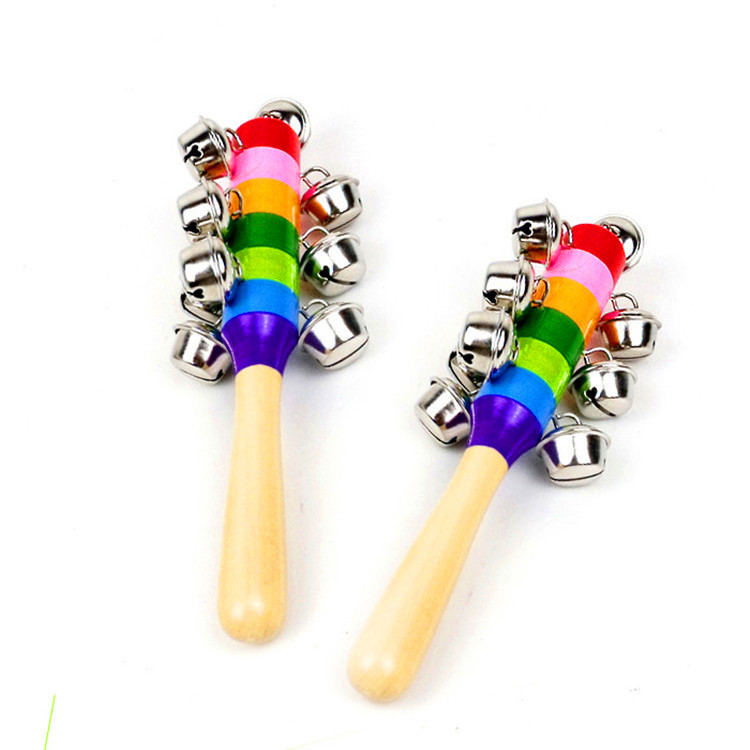 Wooden colorful hand bell wooden word rainbow Bell kindergarten toy manufacturers wholesale