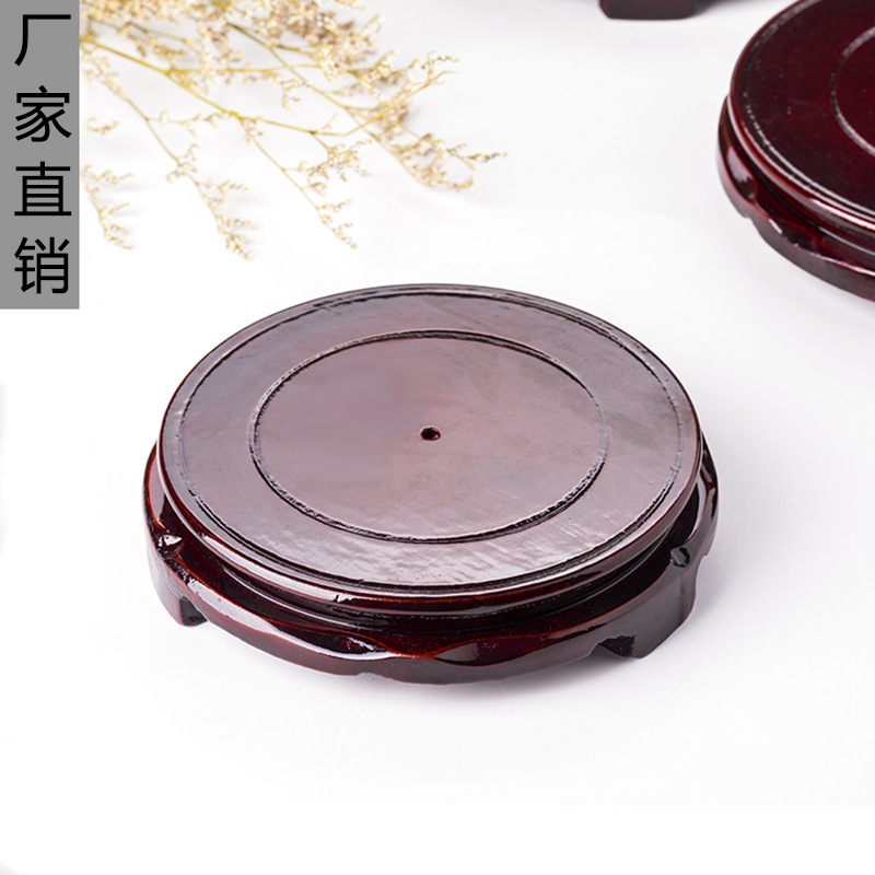 Вращающаяся имитация массива дерева круглая основа для цветочного горшка аквариума декоративные элементы из массива дерева ваза каменная статуя Будды