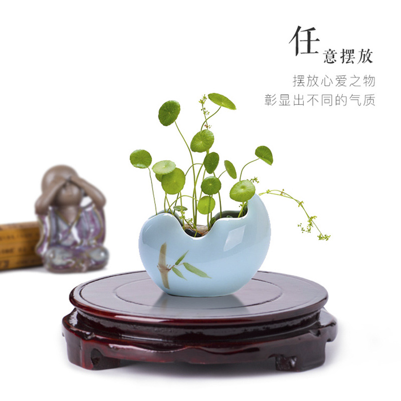 Rotatable Imitation Solid Wood Wooden Round Base Flower Pot Fish Tank Crafts Solid Wood Ornaments Vase Stone Buddha Statue