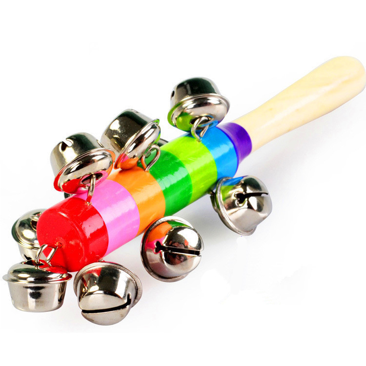 Wooden colorful hand bell wooden word rainbow Bell kindergarten toy manufacturers wholesale