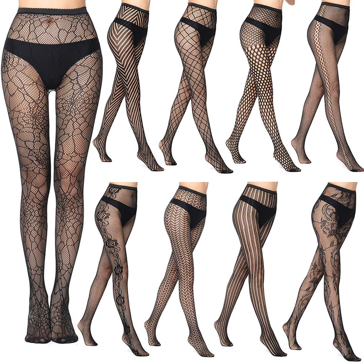 High elastic European and American jacquard fishnet stockings sexy stockings Spider pants small g white moon butterfly foreign trade pantyhose