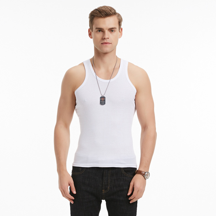 Yalu 100% cotton men's vest summer fitness sports sleeveless crossbody wear white cotton bottoming undershirt