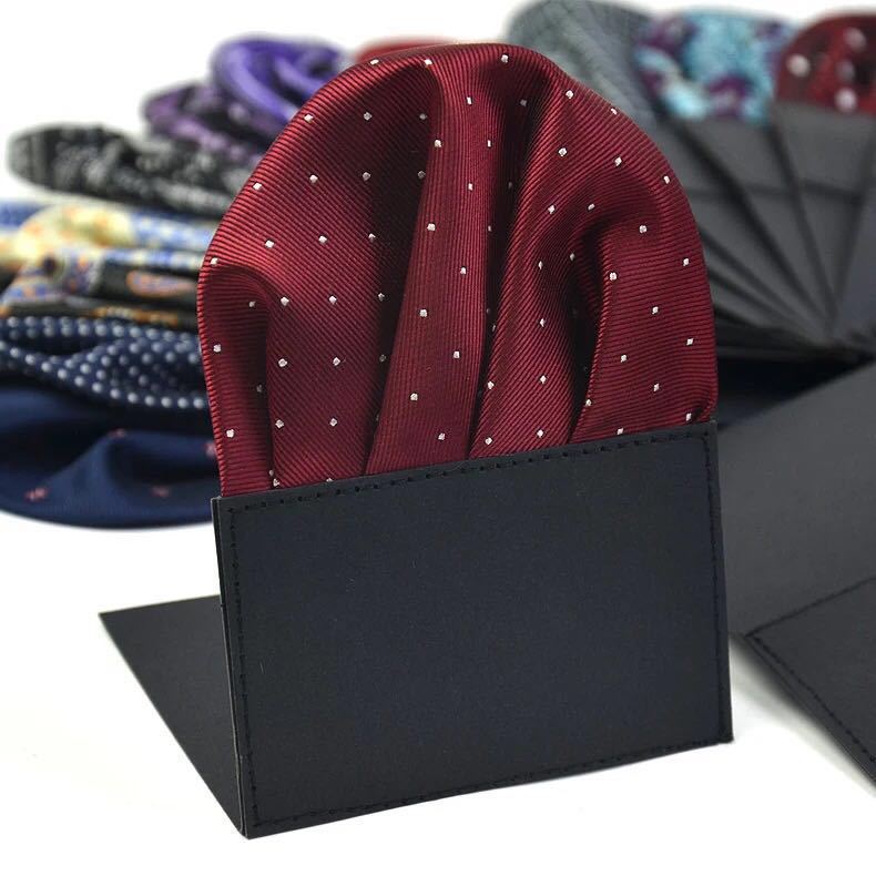Wedding Groom Best Man MC Men's Suit Dress Pocket Square Black Red Blue Striped Free Folding Square Silver Dot Square