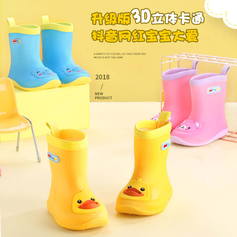 Детские резиновые сапоги с 3D звездным рисунком для мальчиков и девочек, нескользящие, с плюшевой подкладкой, для всех сезонов