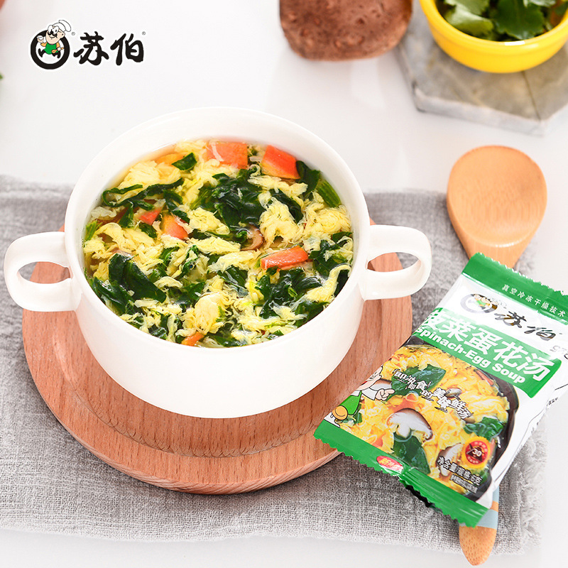 Subo Freeze-dried Instant Meal Replacement Ready-to-eat Spinach Egg Drop Soup 6g 100 Packs/bag Wholesale Instant Food Egg Drop Soup