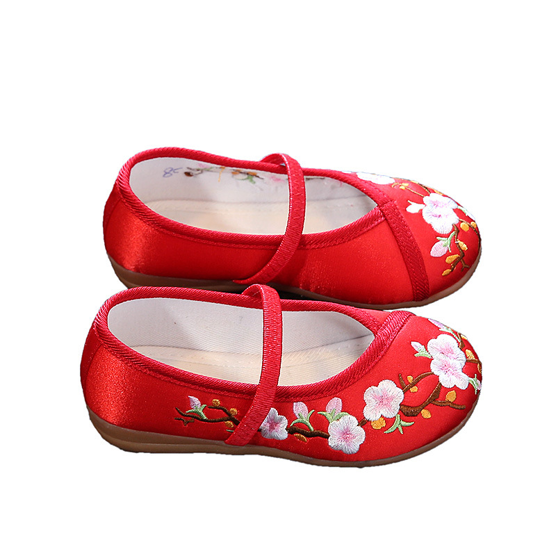 Hanfu Embroidered Girls' Old Beijing Cloth Shoes Ethnic Style Beef Sole Children's Shoes Guangxi March 3 Shoes Ancient Embroidered Shoes