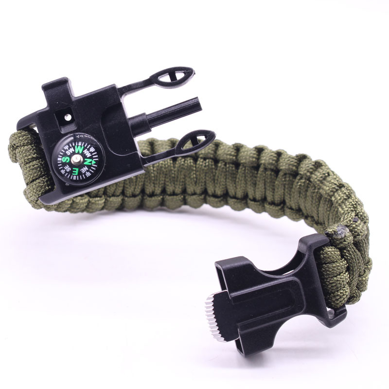 Wholesale Outdoor Equipment Escape Mountaineering Bracelet Seven-Core Paracord with Whistle Survival Flint Woven Bracelet