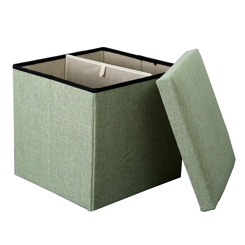 Cross-Border Direct Supply Cotton and Linen Reinforced Storage Stool Folding Stool Home Linen Storage Stool Fabric Shoe Changing Stool