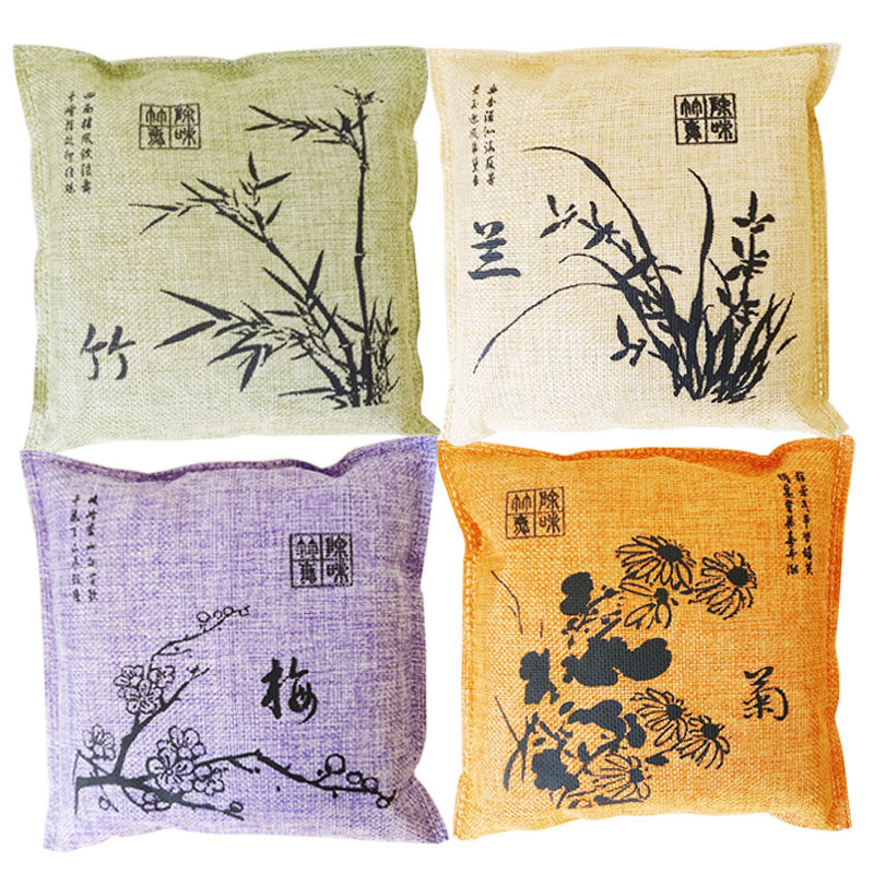 Linen Bamboo Charcoal Bag 500g Car Decoration Deodorization Formaldehyde Removal Activated Carbon Bag Factory Plum Orchid Bamboo Chrysanthemum Bamboo Carbon Bag