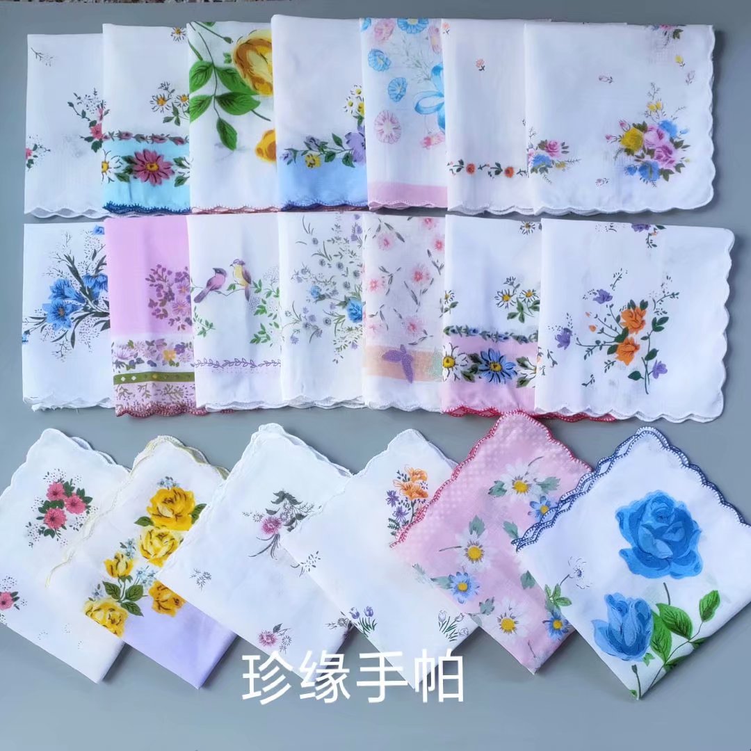 Hot sale classic cotton small fresh color printed small floral handkerchief tooth edge handkerchief multi-style optional wholesale