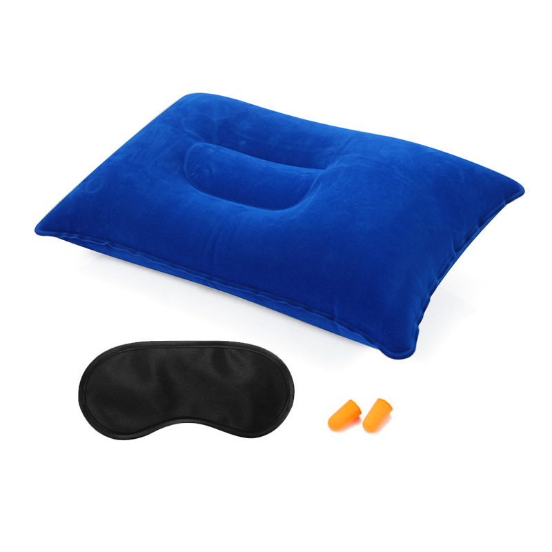 Outdoor inflatable pillow portable travel pillow adult neck pillow flocking inflatable pillow three-piece wholesale