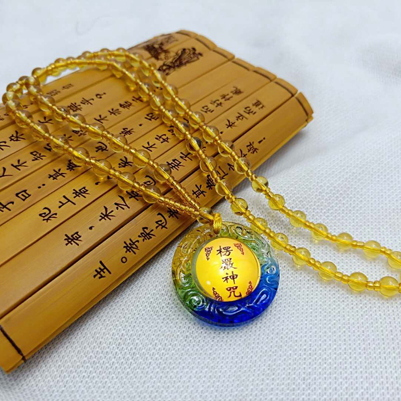 Upgraded glass mantra pendant men's and women's mantra necklace Temple binding business gifts