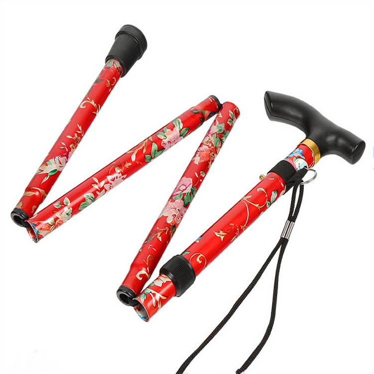 Aluminum Alloy trekking pole folding telescopic lightweight five-section stick off-road hiking outdoor crutch portable walking stick for the elderly