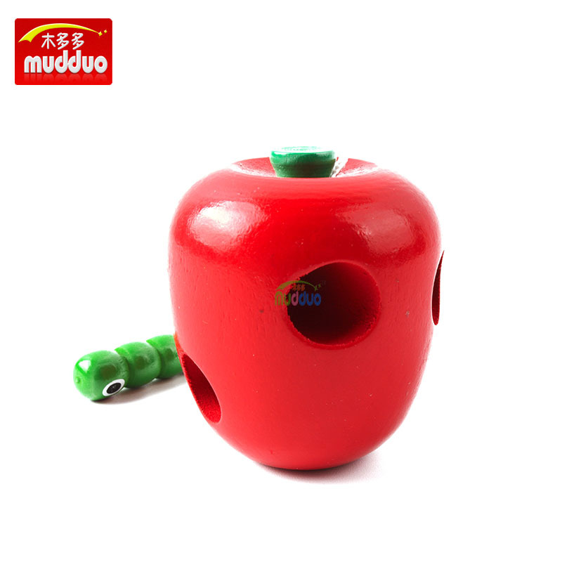 Factory direct insects eat fruit apple pear watermelon children's threading wooden toys mixed batch