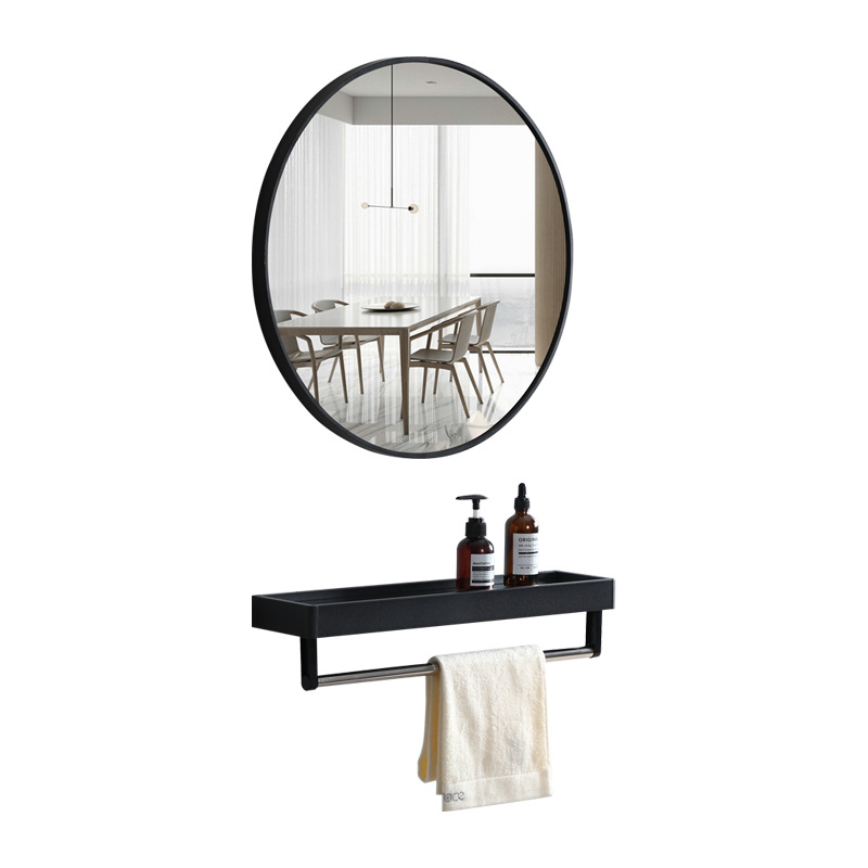 Nordic bathroom mirror round mirror bathroom wall-mounted bathroom mirror aluminum wall mirror cosmetic mirror hole-free bathroom sticky mirror