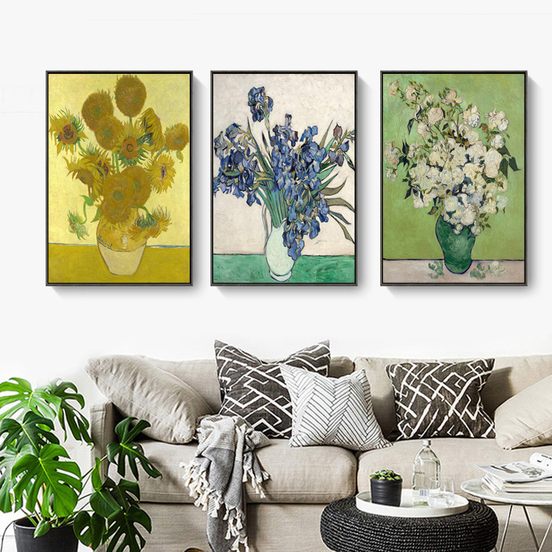 Van Gogh Sunflower European Living Room Decorative Painting Micro-spray Flower Oil Painting American Frameless Painting Apartment Homestay Mural