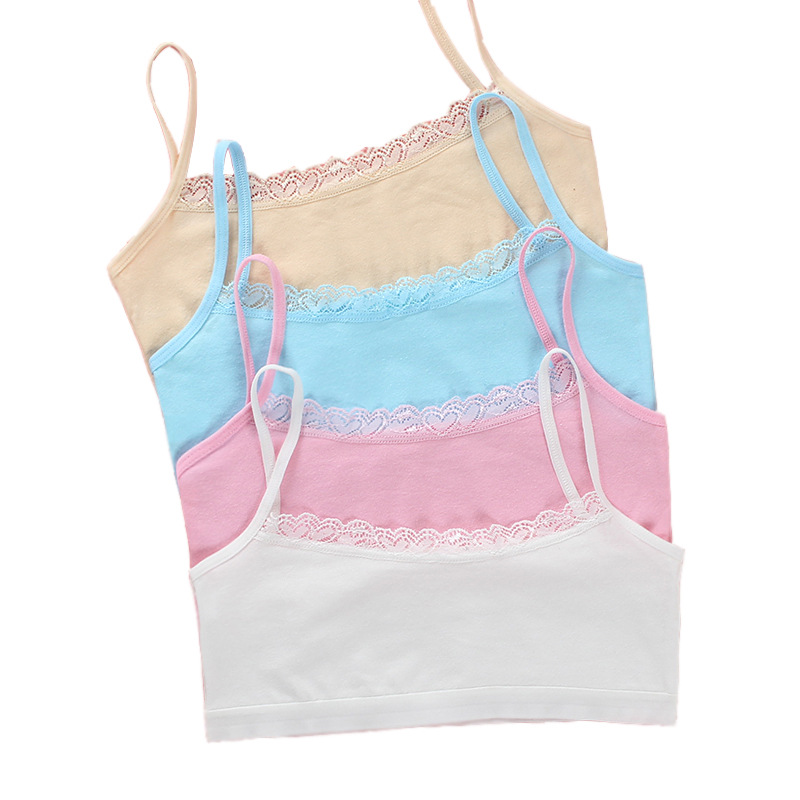 Children's Tube Top Development Period Lace Pure Color Bra Intimates Vest Breathable Half-Body Chest Wrap Student Cotton Sling