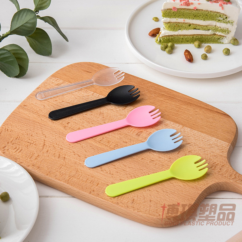 Disposable Plastic Fork Spoon Thickened Frosted with Toothed Baking Birthday Cake Dessert Spoon Ice Cream Yogurt Spoon