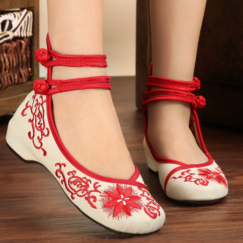 Embroidered Shoes, Wedge Heels, Ethnic Style, Old Beijing Cloth Shoes, Embroidered Retro Square Dance Shoes, Support, Casual and Versatile