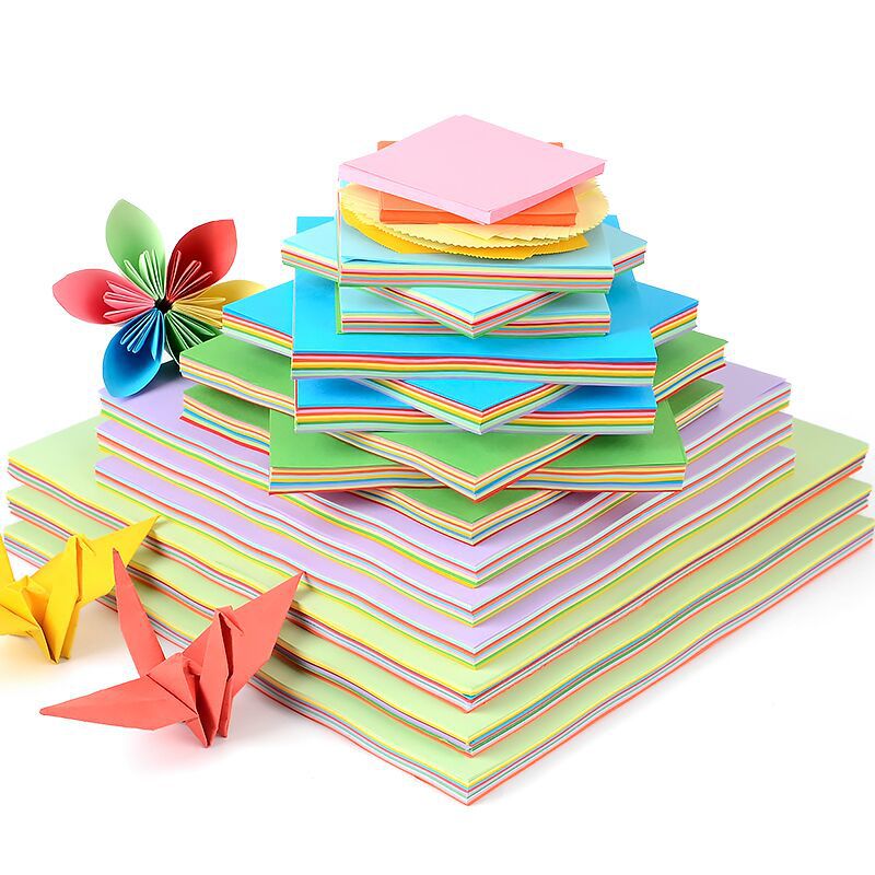 Square colored paper handmade origami paper crane origami kindergarten fun color paper cutting support cross-border labeling