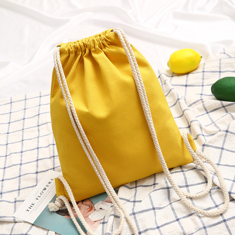 Simple Drawstring Canvas Bag Women's Bag Backpack Tutoring Primary School Bag Lightweight Backpack Tutoring Flap Pocket Pants Cloth Bag