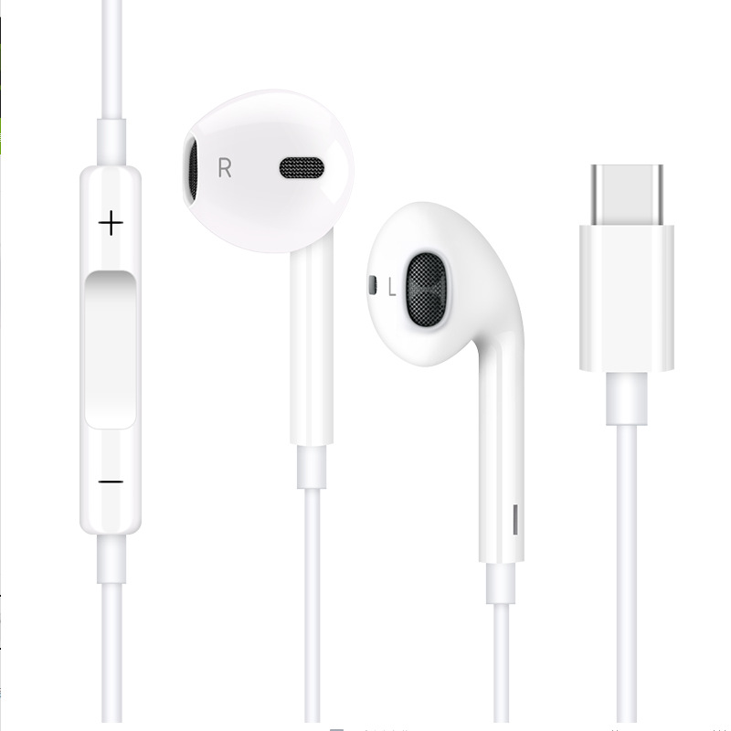 Type-C In-Ear Bluetooth Apple 15 Headphones Wired Suitable for Android Round Hole Wire-Controlled iPhone Flat Head Headphones