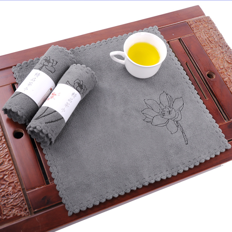 3 Layer Thickened Second Absorbent Tea Towel Tea Set Accessories Cotton and Linen Tea Mat Square Tea Towel Absorbent Tea Towel Towel