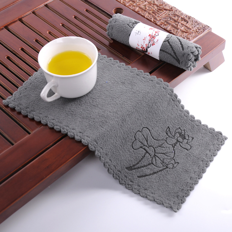 3 Layer Thickened Second Absorbent Tea Towel Tea Set Accessories Cotton and Linen Tea Mat Square Tea Towel Absorbent Tea Towel Towel