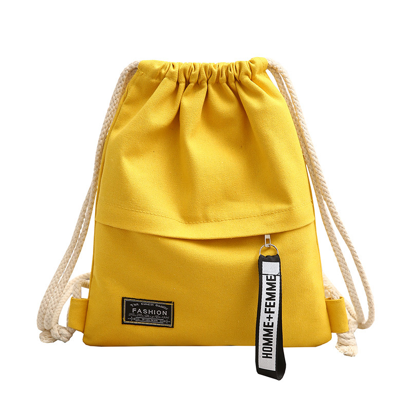 Simple Drawstring Canvas Bag Women's Bag Backpack Tutoring Primary School Bag Lightweight Backpack Tutoring Flap Pocket Pants Cloth Bag