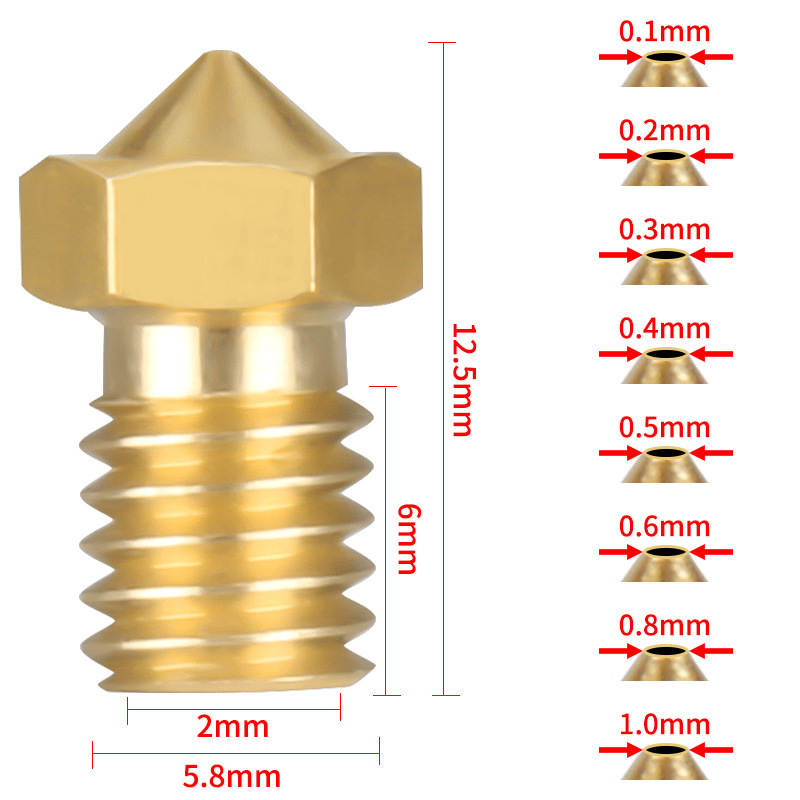 E3D Nozzle Brass Nozzle 3D Printer Accessories M6 Thread Print Head V5V6 Universal