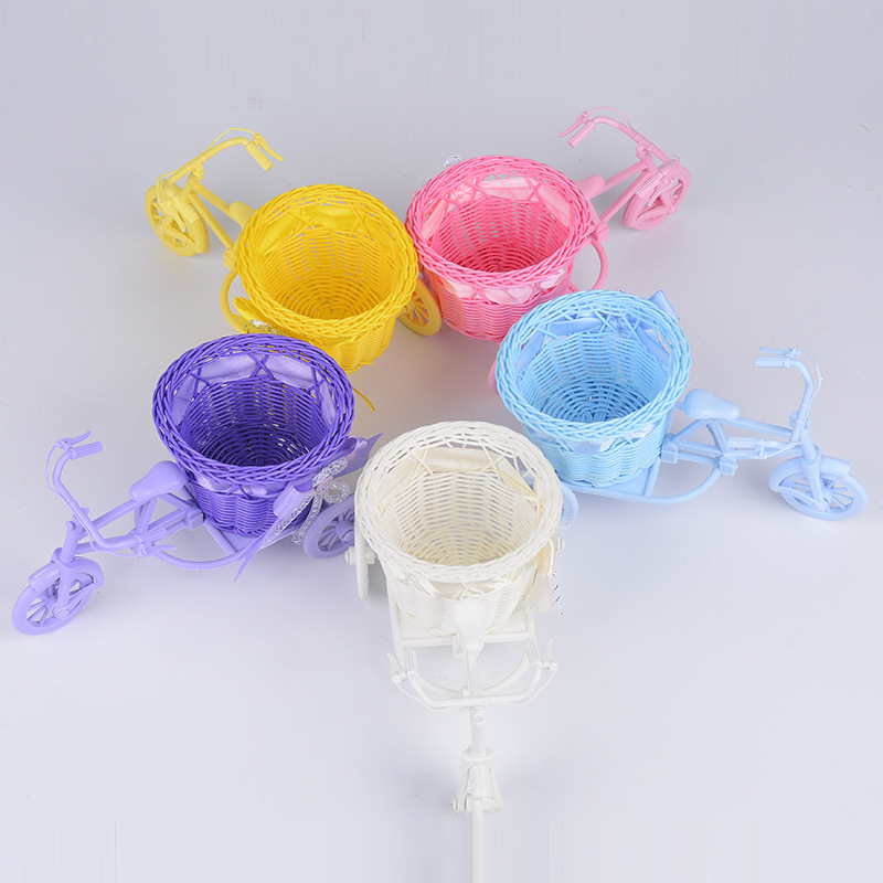 Bicycle Braided Flower Basket Simulation Flower Basket Flower Arranging Plastic Rattan Braided Basket Storage Basket Decorative Basket