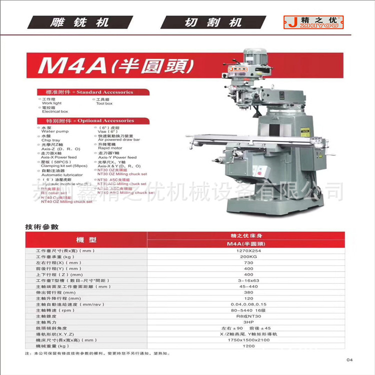 M4 Turret Milling Machine, Excellent Quality from Taiwan, No. 4 High-Precision Small Vertical Universal Swing-Arm Milling Machine