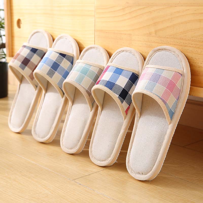 Four Seasons Hotel Travel Linen Slippers Indoor Non-slip Soft Bottom EVA Couple Home Light Wood Floor Batch for Men and Women