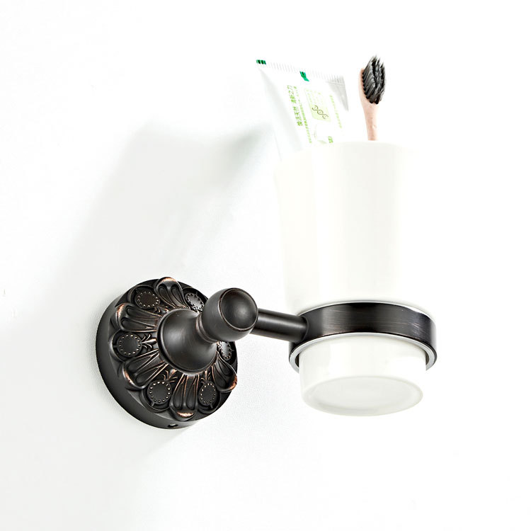 Flower Chassis Black Mouthwash Cup Single Cup Holder Black Bronze Copper Material Bathroom Hardware Pendant Wholesale Manufacturer Single Cup
