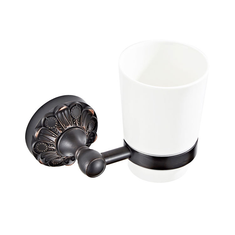 Flower Chassis Black Mouthwash Cup Single Cup Holder Black Bronze Copper Material Bathroom Hardware Pendant Wholesale Manufacturer Single Cup
