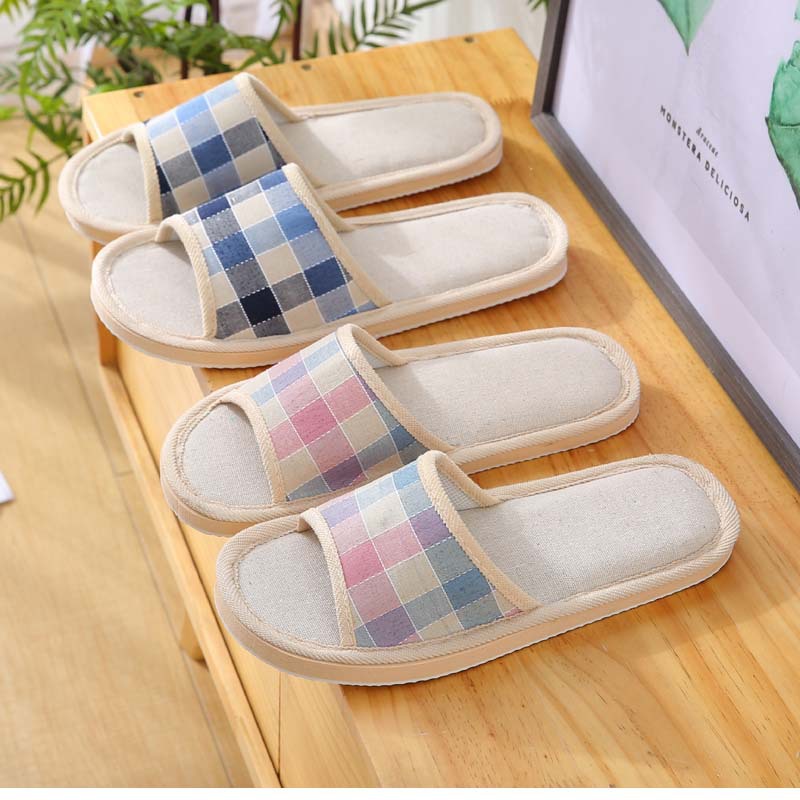 Four Seasons Hotel Travel Linen Slippers Indoor Non-slip Soft Bottom EVA Couple Home Light Wood Floor Batch for Men and Women