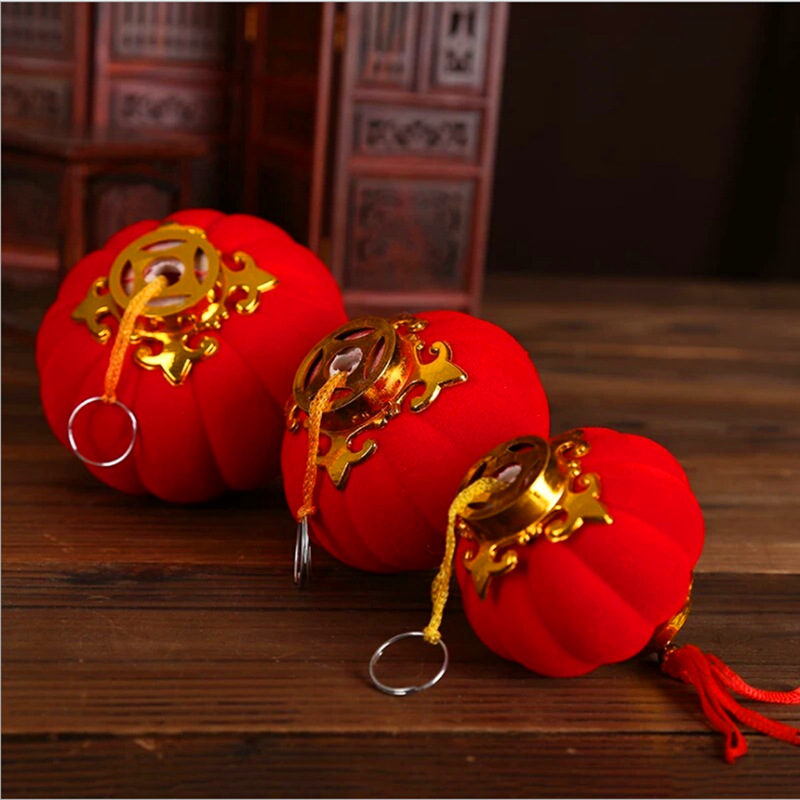 Wholesale Flocked Ball Small Red Lantern Flocked Lantern Bonsai Hanging Wedding Small Lantern New Year Decoration Spring Festival Decoration