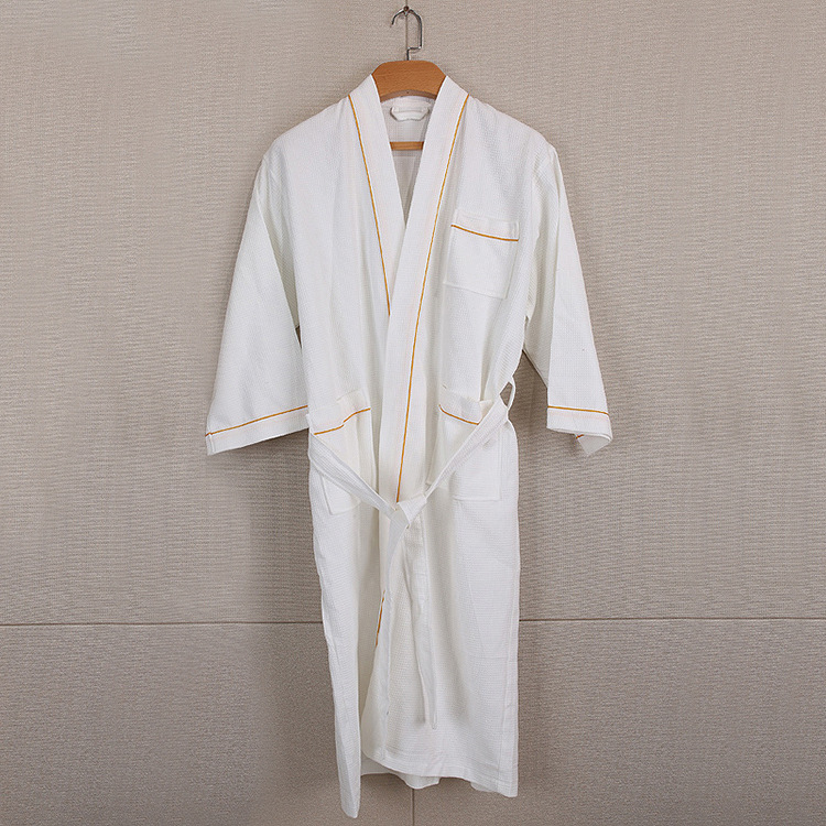 Белый халат из чистого хлопка вафельной текстуры для гостиниц, клубов и СПА, длинный тонкий халат для мужчин и женщин