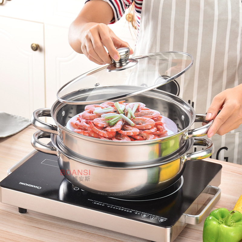 Factory direct supply stainless steel steamer double-layer three-layer soup steamer multi-use steaming hot pot opening gift customization 28cm