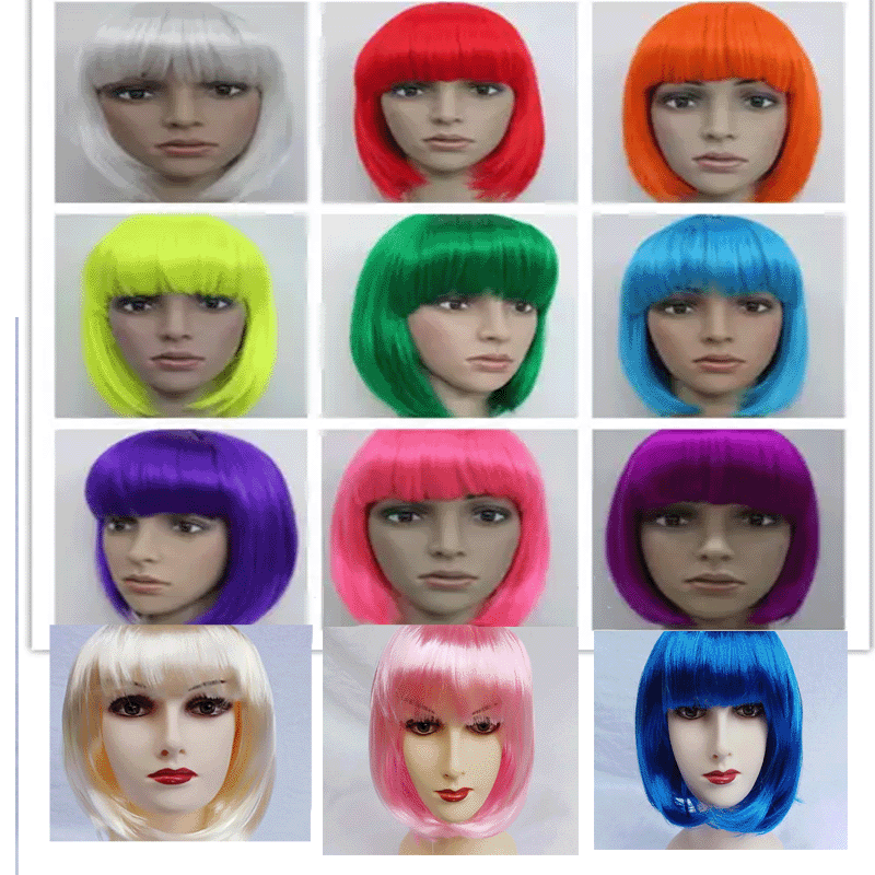 Supply cross-border Carnival Qi bangs student Hair Festival colorful BoBo head Halloween short student hair wig headdress